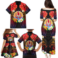 French Polynesia Bastille Day Family Matching Puletasi and Hawaiian Shirt Tiare Flower and National Seal Polynesian Pattern