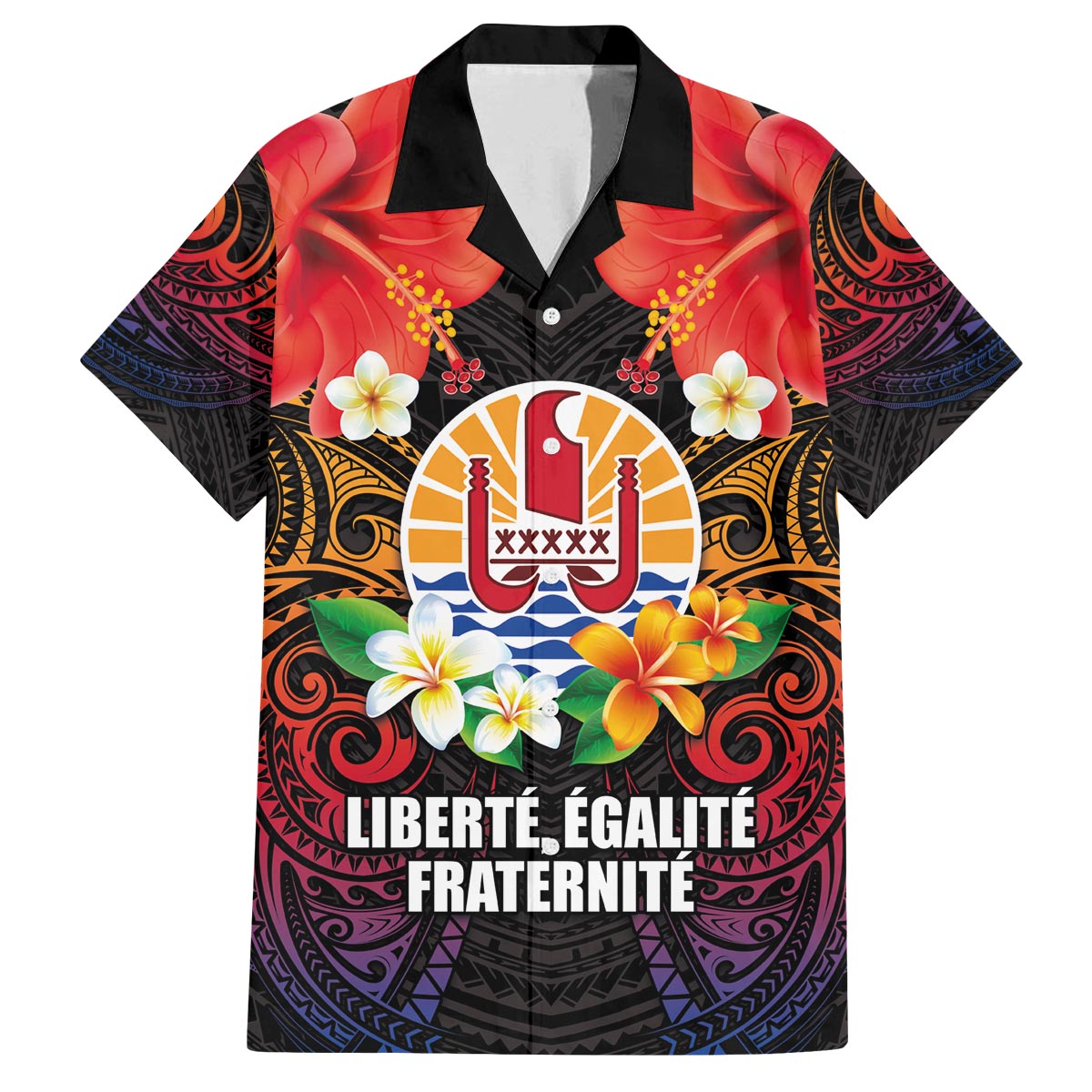 French Polynesia Bastille Day Family Matching Puletasi and Hawaiian Shirt Tiare Flower and National Seal Polynesian Pattern