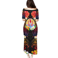 French Polynesia Bastille Day Family Matching Puletasi and Hawaiian Shirt Tiare Flower and National Seal Polynesian Pattern