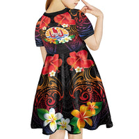 French Polynesia Bastille Day Kid Short Sleeve Dress Tiare Flower and National Seal Polynesian Pattern LT03 - Polynesian Pride