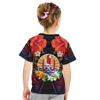 French Polynesia Bastille Day Kid T Shirt Tiare Flower and National Seal Polynesian Pattern LT03 - Polynesian Pride