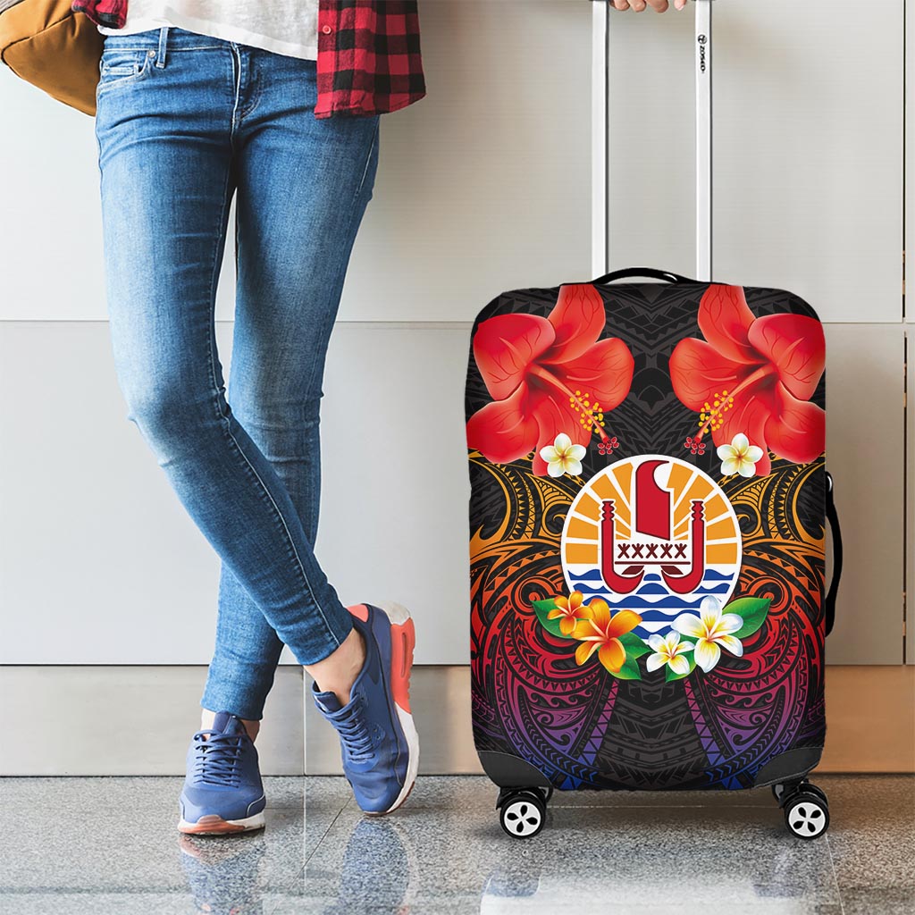 French Polynesia Bastille Day Luggage Cover Tiare Flower and National Seal Polynesian Pattern LT03 - Polynesian Pride