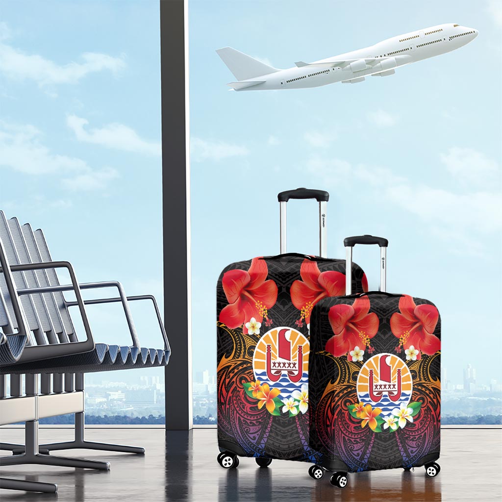 French Polynesia Bastille Day Luggage Cover Tiare Flower and National Seal Polynesian Pattern LT03 - Polynesian Pride