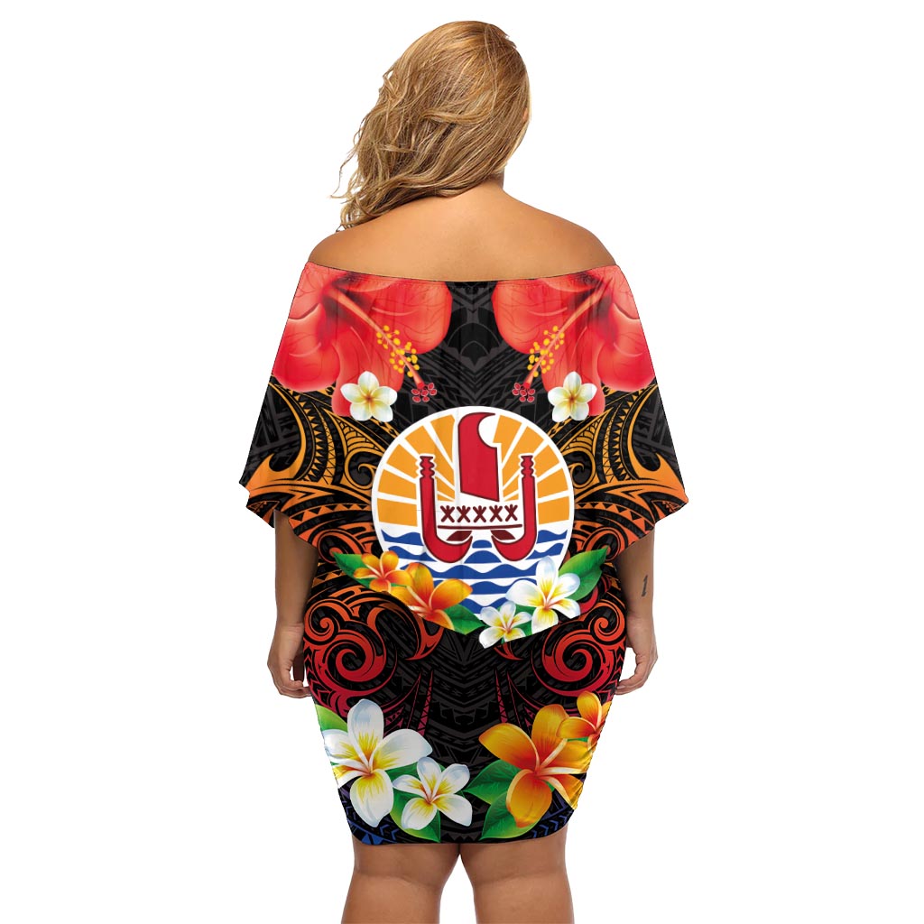 French Polynesia Bastille Day Off Shoulder Short Dress Tiare Flower and National Seal Polynesian Pattern LT03 - Polynesian Pride