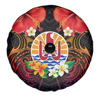 French Polynesia Bastille Day Spare Tire Cover Tiare Flower and National Seal Polynesian Pattern