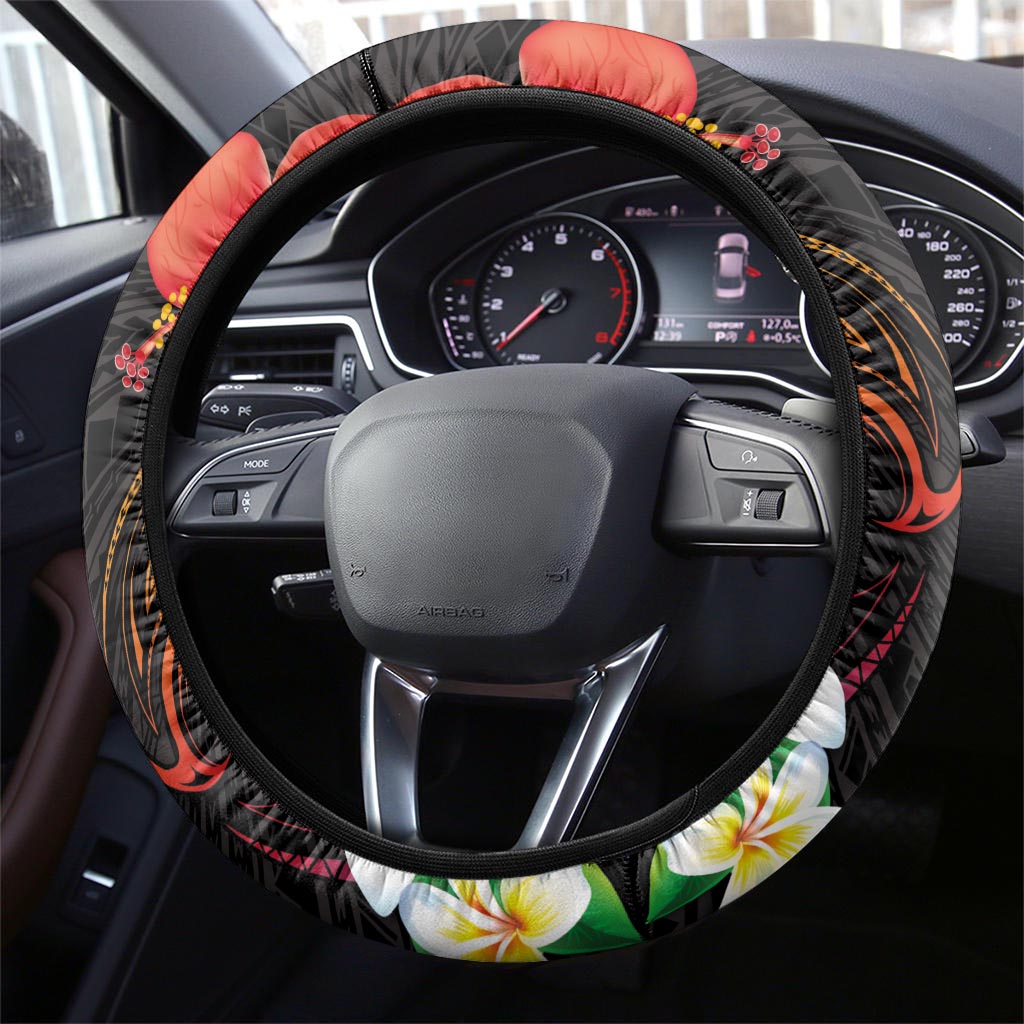 French Polynesia Bastille Day Steering Wheel Cover Tiare Flower and National Seal Polynesian Pattern LT03 - Polynesian Pride