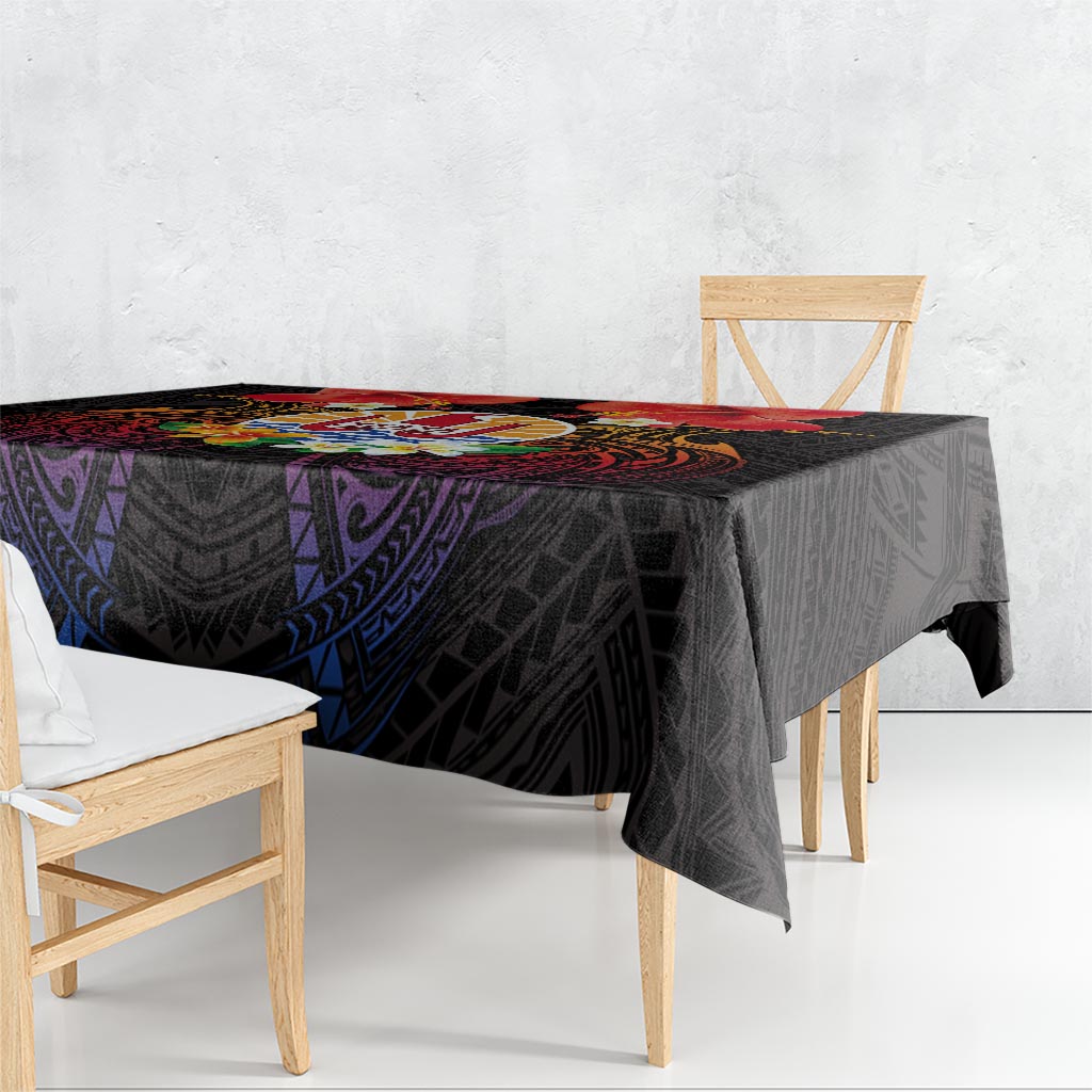 French Polynesia Bastille Day Tablecloth Tiare Flower and National Seal Polynesian Pattern