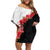 Hawaii Red Hibiscus Flowers Family Matching Off Shoulder Short Dress and Hawaiian Shirt Polynesian Pattern With Half Black White Version