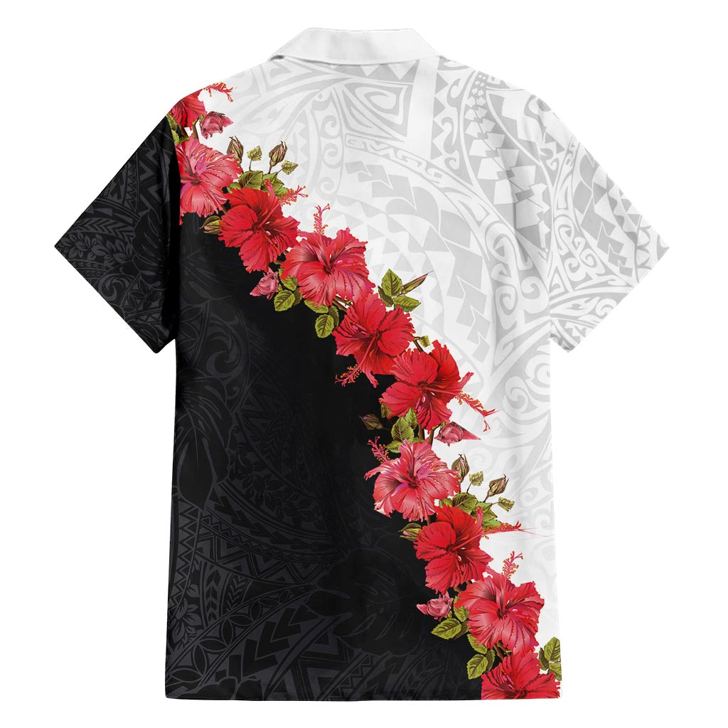 Hawaii Red Hibiscus Flowers Family Matching Summer Maxi Dress and Hawaiian Shirt Polynesian Pattern With Half Black White Version LT03 - Polynesian Pride