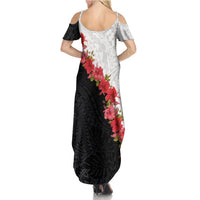 Hawaii Red Hibiscus Flowers Family Matching Summer Maxi Dress and Hawaiian Shirt Polynesian Pattern With Half Black White Version LT03 - Polynesian Pride