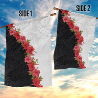 Hawaii Red Hibiscus Flowers Garden Flag Polynesian Pattern With Half Black White Version