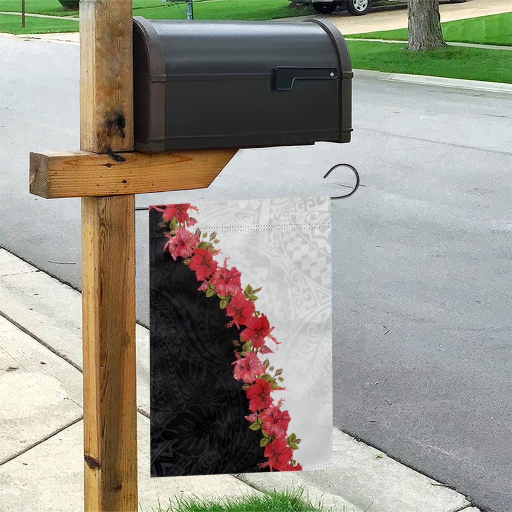 Hawaii Red Hibiscus Flowers Garden Flag Polynesian Pattern With Half Black White Version