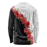 Hawaii Red Hibiscus Flowers Long Sleeve Shirt Polynesian Pattern With Half Black White Version LT03 - Polynesian Pride