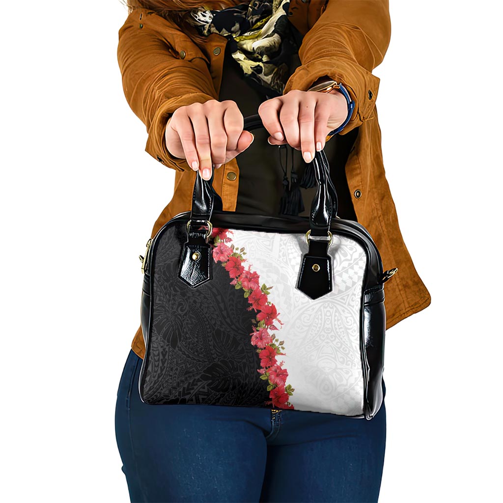 Hawaii Red Hibiscus Flowers Shoulder Handbag Polynesian Pattern With Half Black White Version LT03 One Size Black - Polynesian Pride