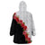 Hawaii Red Hibiscus Flowers Wearable Blanket Hoodie Polynesian Pattern With Half Black White Version