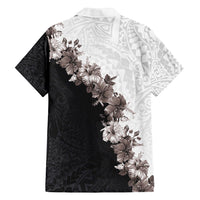 Hawaii Grayscale Hibiscus Flowers Family Matching Long Sleeve Bodycon Dress and Hawaiian Shirt Polynesian Pattern With Half Black White Version LT03 - Polynesian Pride