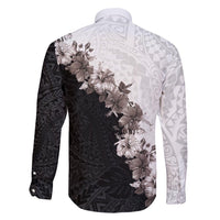 Hawaii Grayscale Hibiscus Flowers Family Matching Long Sleeve Bodycon Dress and Hawaiian Shirt Polynesian Pattern With Half Black White Version LT03 - Polynesian Pride