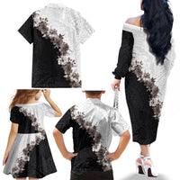 Hawaii Grayscale Hibiscus Flowers Family Matching Off The Shoulder Long Sleeve Dress and Hawaiian Shirt Polynesian Pattern With Half Black White Version LT03 - Polynesian Pride