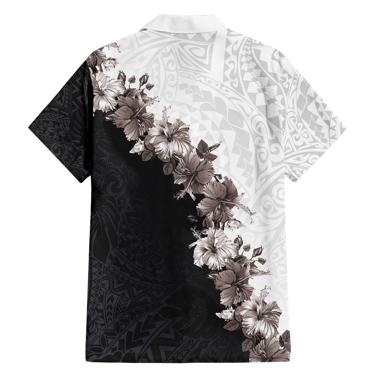 Hawaii Grayscale Hibiscus Flowers Family Matching Off The Shoulder Long Sleeve Dress and Hawaiian Shirt Polynesian Pattern With Half Black White Version LT03 - Polynesian Pride