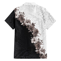 Hawaii Grayscale Hibiscus Flowers Family Matching Off The Shoulder Long Sleeve Dress and Hawaiian Shirt Polynesian Pattern With Half Black White Version LT03 - Polynesian Pride