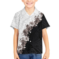 Hawaii Grayscale Hibiscus Flowers Family Matching Tank Maxi Dress and Hawaiian Shirt Polynesian Pattern With Half Black White Version LT03 Son's Shirt Black - Polynesian Pride