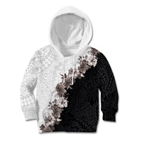 Hawaii Grayscale Hibiscus Flowers Kid Hoodie Polynesian Pattern With Half Black White Version