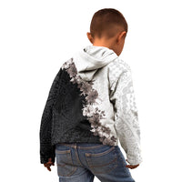 Hawaii Grayscale Hibiscus Flowers Kid Hoodie Polynesian Pattern With Half Black White Version