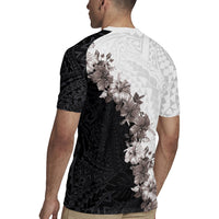 Hawaii Grayscale Hibiscus Flowers Rugby Jersey Polynesian Pattern With Half Black White Version