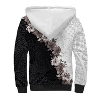 Hawaii Grayscale Hibiscus Flowers Sherpa Hoodie Polynesian Pattern With Half Black White Version