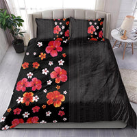 Hawaii Hibiscus and Plumeria Flowers Bedding Set Tapa Tribal Pattern Half Style Colorful Mode