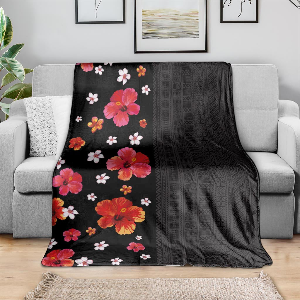 Hawaii Hibiscus and Plumeria Flowers Blanket Tapa Tribal Pattern Half Style Colorful Mode