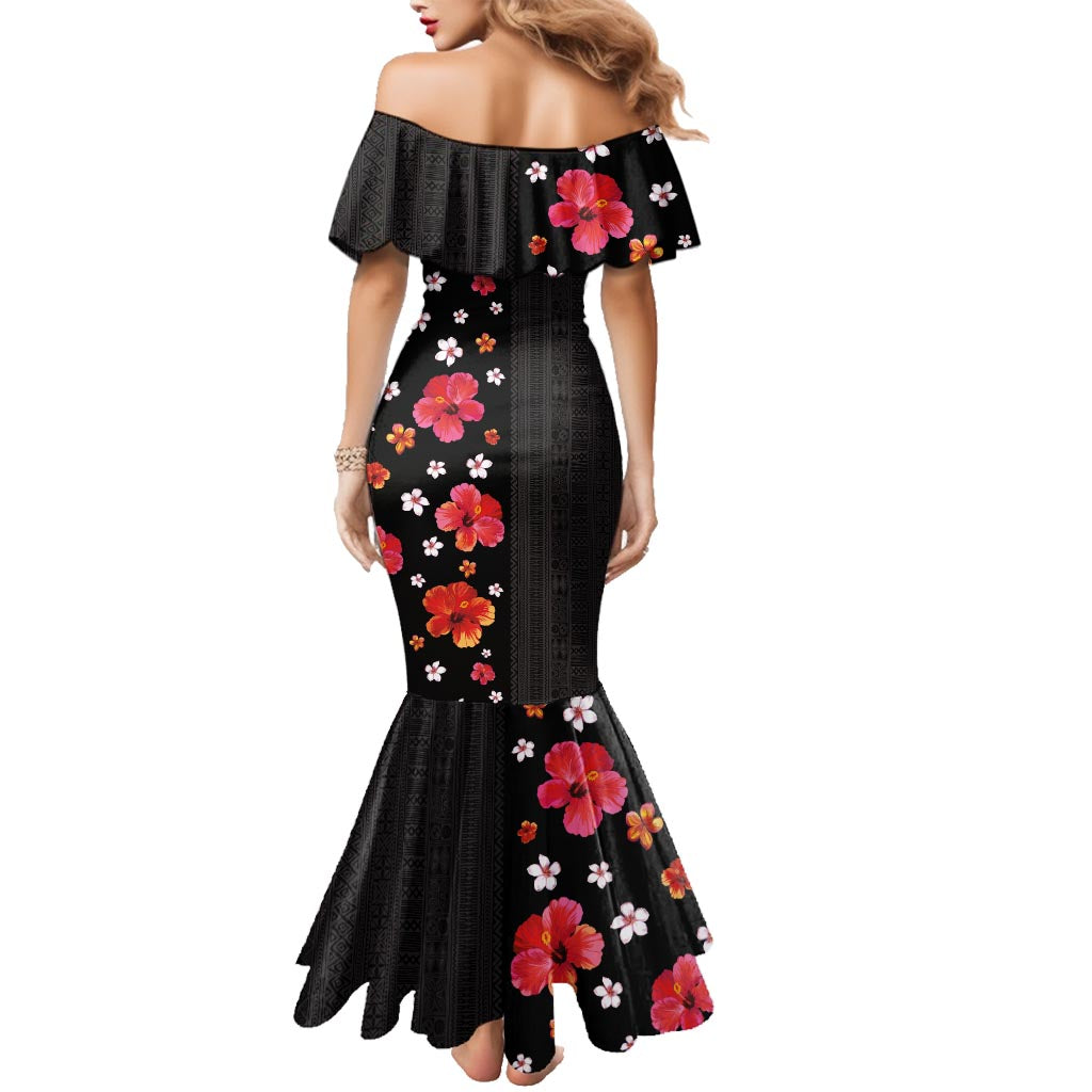 Hawaii Hibiscus and Plumeria Flowers Family Matching Mermaid Dress and Hawaiian Shirt Tapa Tribal Pattern Half Style Colorful Mode LT03 - Polynesian Pride