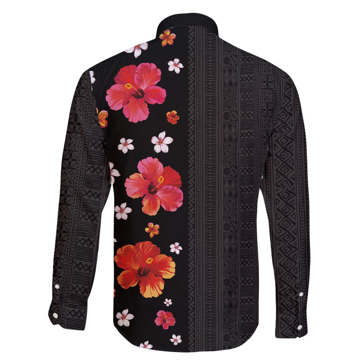Hawaii Hibiscus and Plumeria Flowers Family Matching Off The Shoulder Long Sleeve Dress and Hawaiian Shirt Tapa Tribal Pattern Half Style Colorful Mode LT03 - Polynesian Pride
