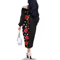 Hawaii Hibiscus and Plumeria Flowers Family Matching Off The Shoulder Long Sleeve Dress and Hawaiian Shirt Tapa Tribal Pattern Half Style Colorful Mode LT03 - Polynesian Pride