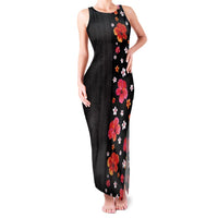 Hawaii Hibiscus and Plumeria Flowers Family Matching Tank Maxi Dress and Hawaiian Shirt Tapa Tribal Pattern Half Style Colorful Mode LT03 Mom's Dress Black - Polynesian Pride