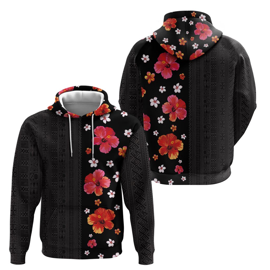 Hawaii Hibiscus and Plumeria Flowers Hoodie Tapa Tribal Pattern Half Style Colorful Mode