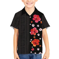 Hawaii Hibiscus and Plumeria Flowers Kid Hawaiian Shirt Tapa Tribal Pattern Half Style Colorful Mode