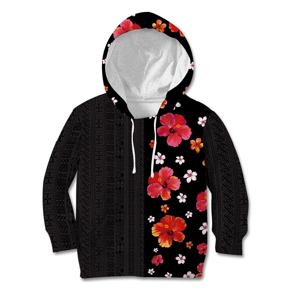 Hawaii Hibiscus and Plumeria Flowers Kid Hoodie Tapa Tribal Pattern Half Style Colorful Mode