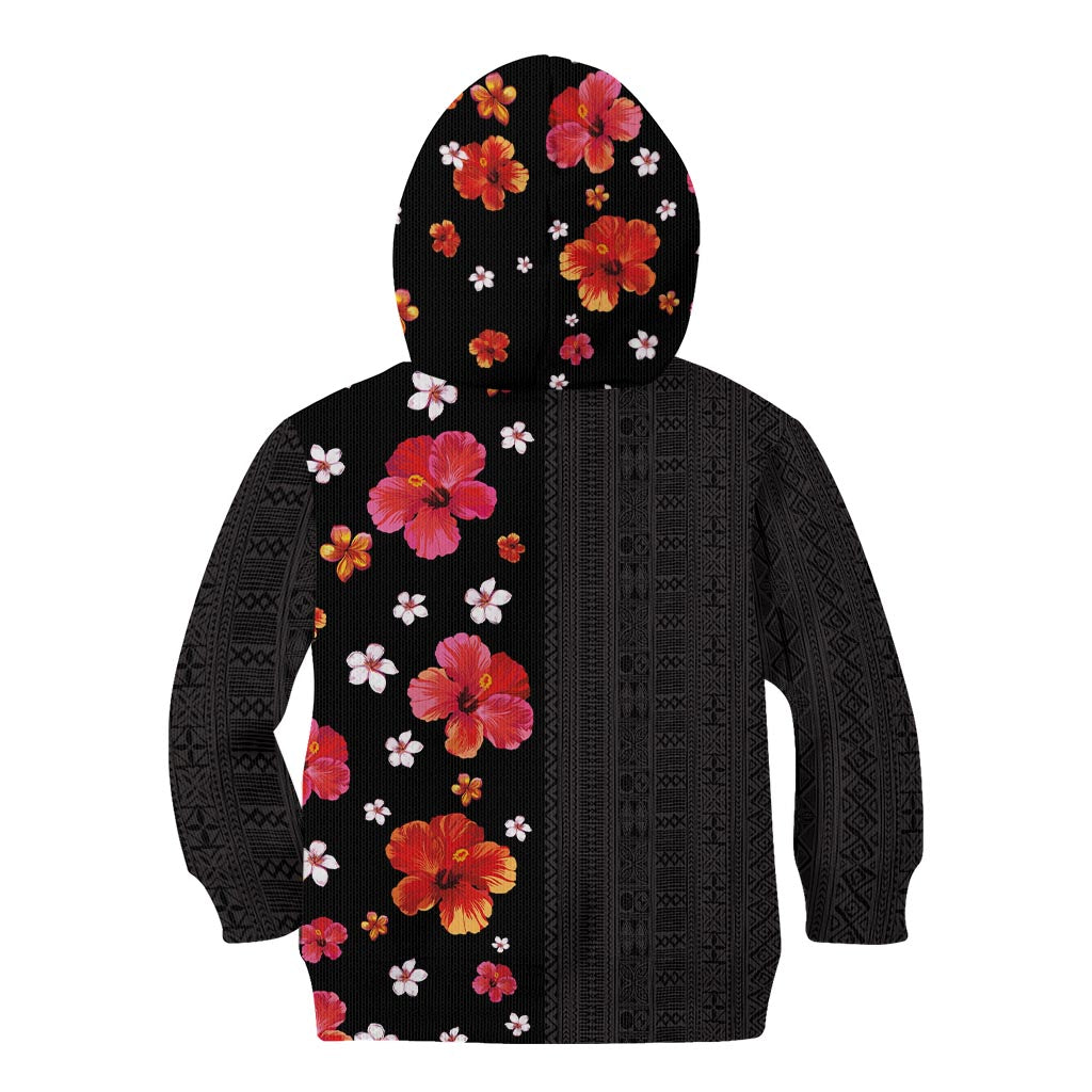Hawaii Hibiscus and Plumeria Flowers Kid Hoodie Tapa Tribal Pattern Half Style Colorful Mode