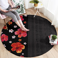 Hawaii Hibiscus and Plumeria Flowers Round Carpet Tapa Tribal Pattern Half Style Colorful Mode LT03 - Polynesian Pride