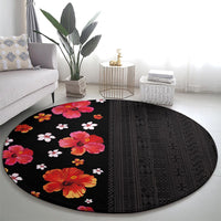 Hawaii Hibiscus and Plumeria Flowers Round Carpet Tapa Tribal Pattern Half Style Colorful Mode LT03 - Polynesian Pride