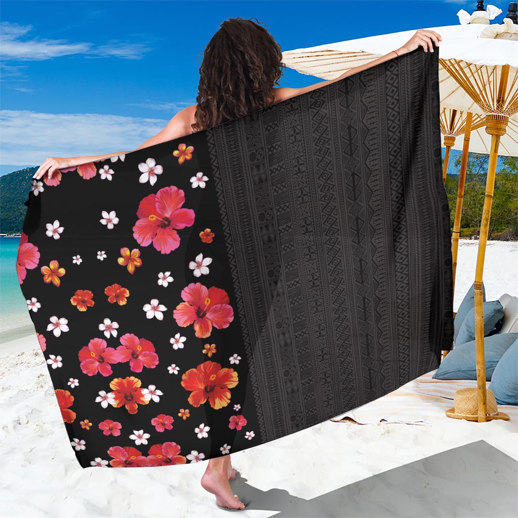 Hawaii Hibiscus and Plumeria Flowers Sarong Tapa Tribal Pattern Half Style Colorful Mode