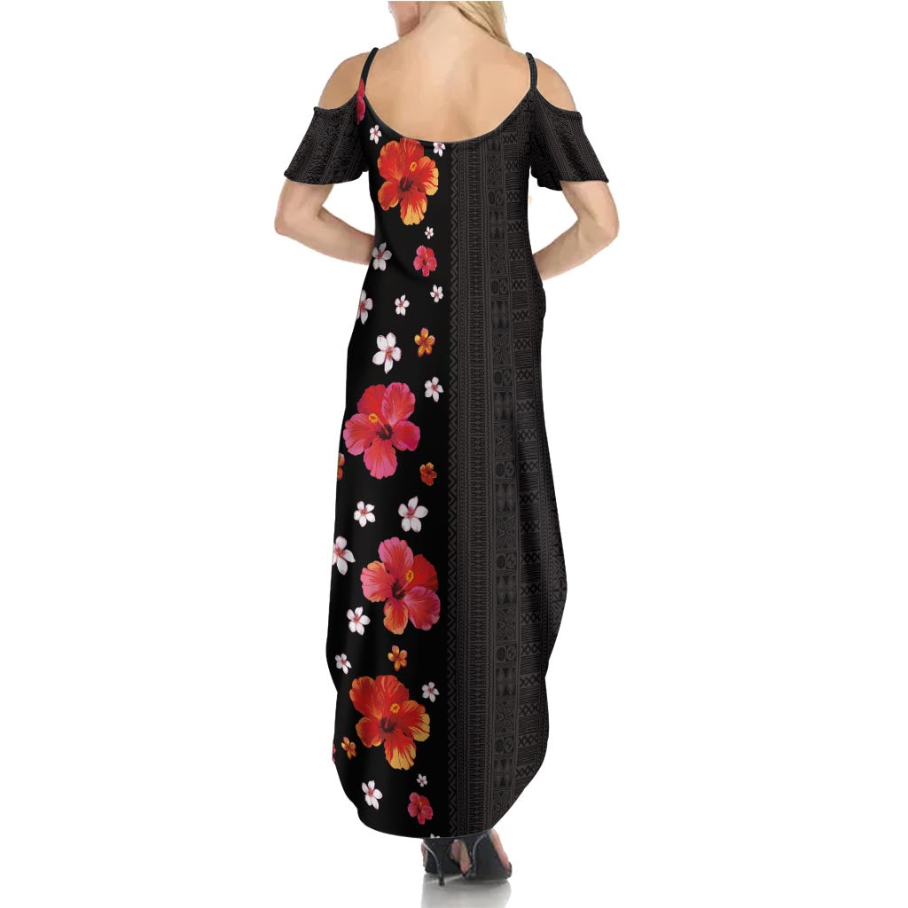 Hawaii Hibiscus and Plumeria Flowers Summer Maxi Dress Tapa Tribal Pattern Half Style Colorful Mode