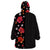 Hawaii Hibiscus and Plumeria Flowers Wearable Blanket Hoodie Tapa Tribal Pattern Half Style Colorful Mode