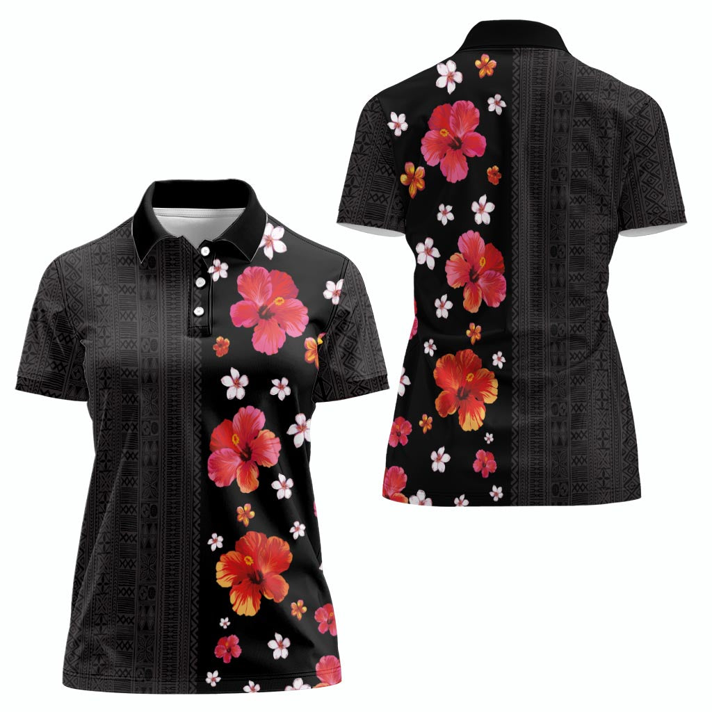 Hawaii Hibiscus and Plumeria Flowers Women Polo Shirt Tapa Tribal Pattern Half Style Colorful Mode