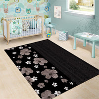 Hawaii Hibiscus and Plumeria Flowers Area Rug Tapa Tribal Pattern Half Style Grayscale Mode