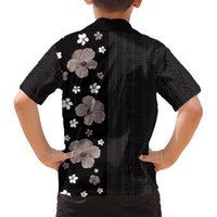 Hawaii Hibiscus and Plumeria Flowers Family Matching Long Sleeve Bodycon Dress and Hawaiian Shirt Tapa Tribal Pattern Half Style Grayscale Mode LT03 - Polynesian Pride