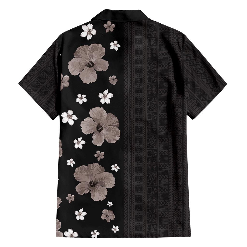 Hawaii Hibiscus and Plumeria Flowers Family Matching Long Sleeve Bodycon Dress and Hawaiian Shirt Tapa Tribal Pattern Half Style Grayscale Mode LT03 - Polynesian Pride