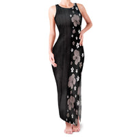 Hawaii Hibiscus and Plumeria Flowers Family Matching Tank Maxi Dress and Hawaiian Shirt Tapa Tribal Pattern Half Style Grayscale Mode LT03 Mom's Dress Black - Polynesian Pride