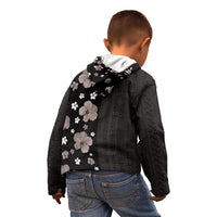 Hawaii Hibiscus and Plumeria Flowers Kid Hoodie Tapa Tribal Pattern Half Style Grayscale Mode